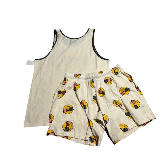 Mad Engine Men's Americana Smiley Face Print Tank Top & Shorts Pajama Set Size S - Picture 5 of 5